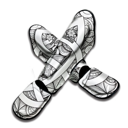 White Celtic Trinity Knot Symbol Print Muay Thai Shin Guard