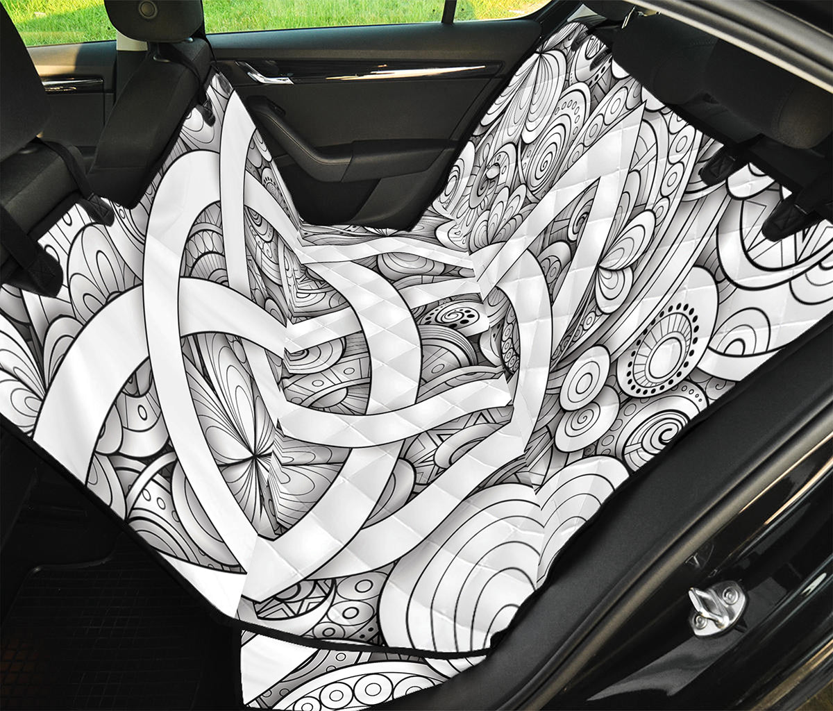 White Celtic Trinity Knot Symbol Print Pet Car Back Seat Cover