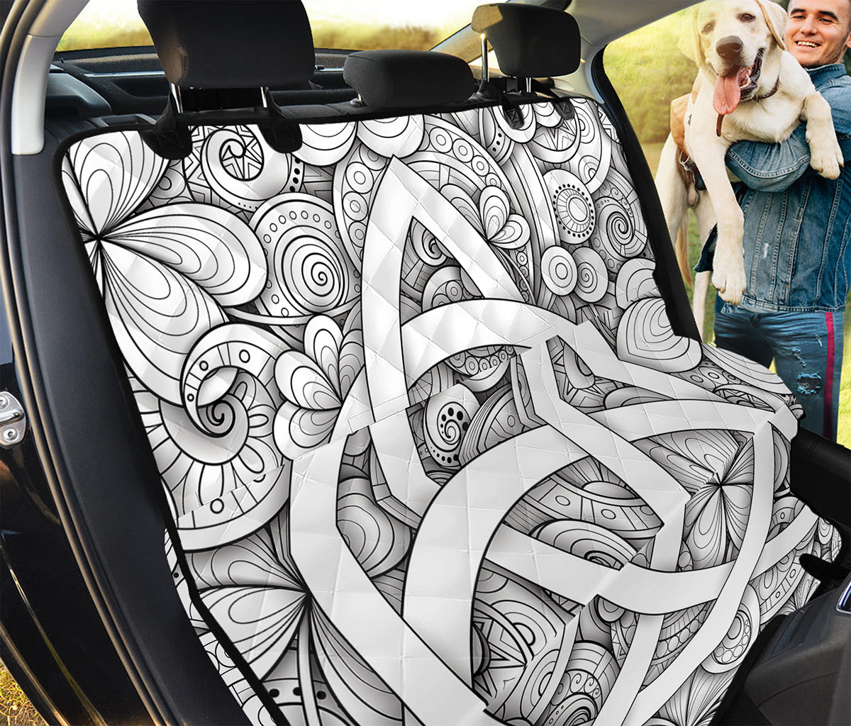 White Celtic Trinity Knot Symbol Print Pet Car Back Seat Cover