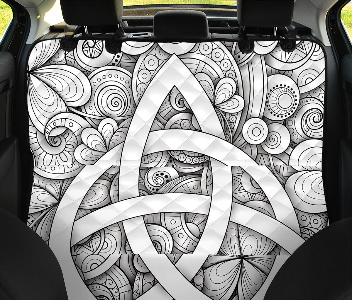 White Celtic Trinity Knot Symbol Print Pet Car Back Seat Cover