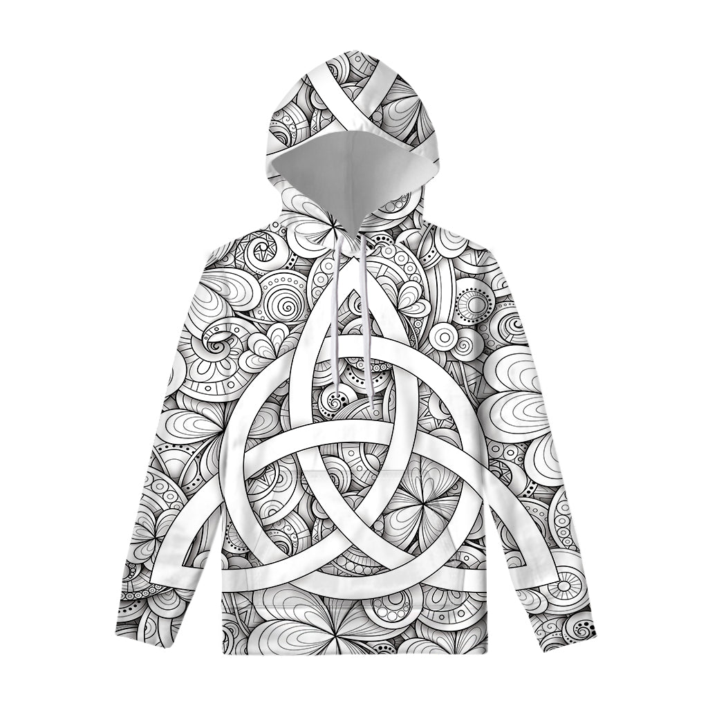 White Celtic Trinity Knot Symbol Print Pullover Hoodie