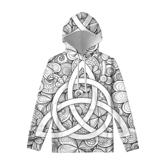 White Celtic Trinity Knot Symbol Print Pullover Hoodie