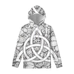 White Celtic Trinity Knot Symbol Print Pullover Hoodie