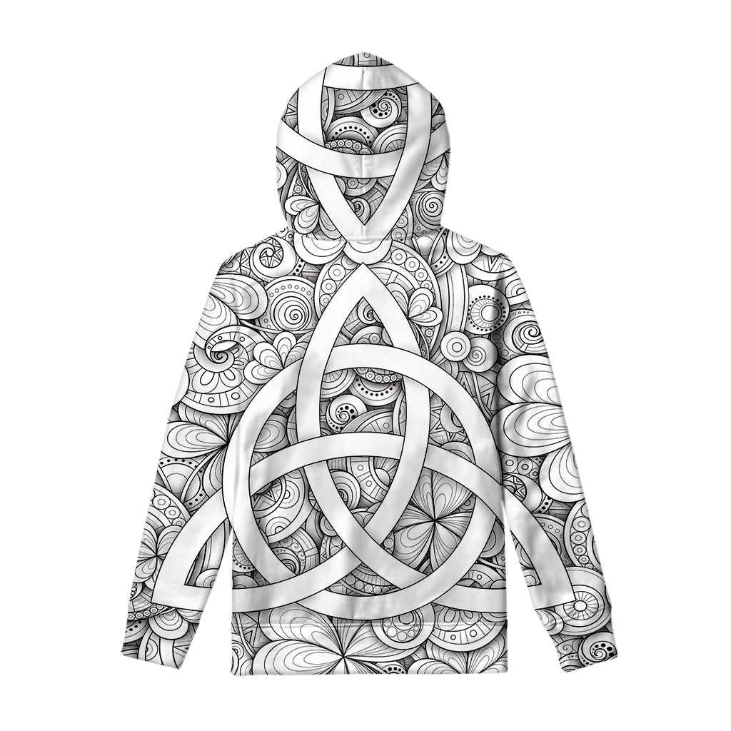 White Celtic Trinity Knot Symbol Print Pullover Hoodie