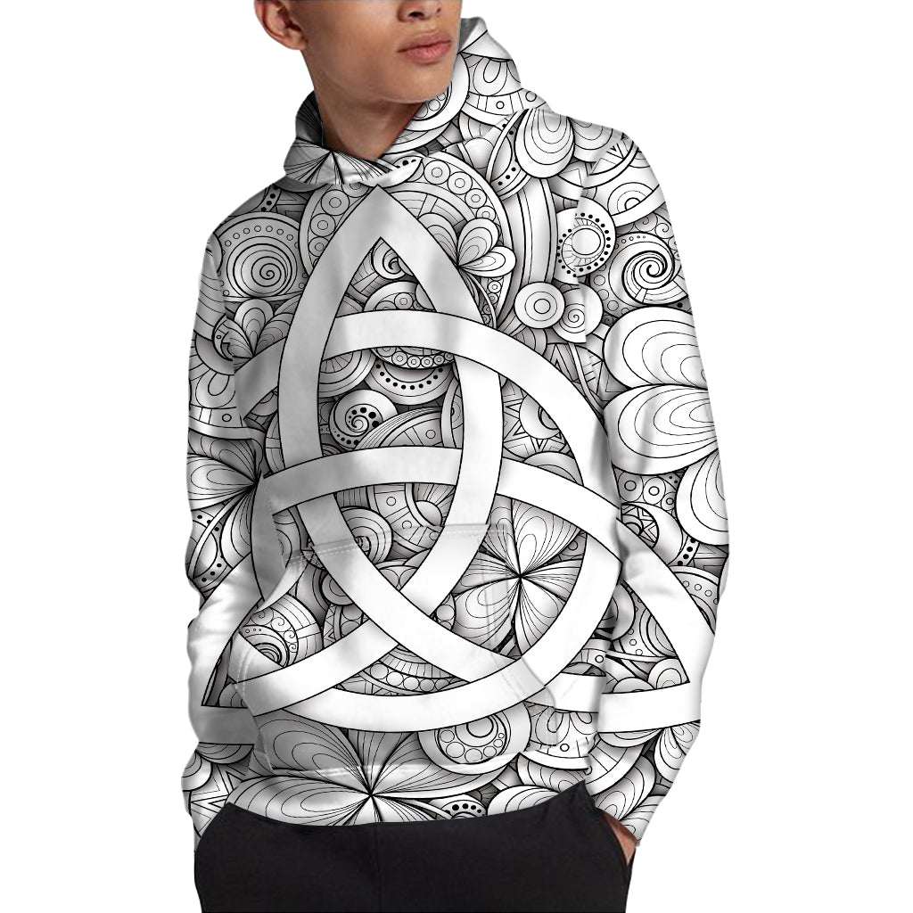 White Celtic Trinity Knot Symbol Print Pullover Hoodie
