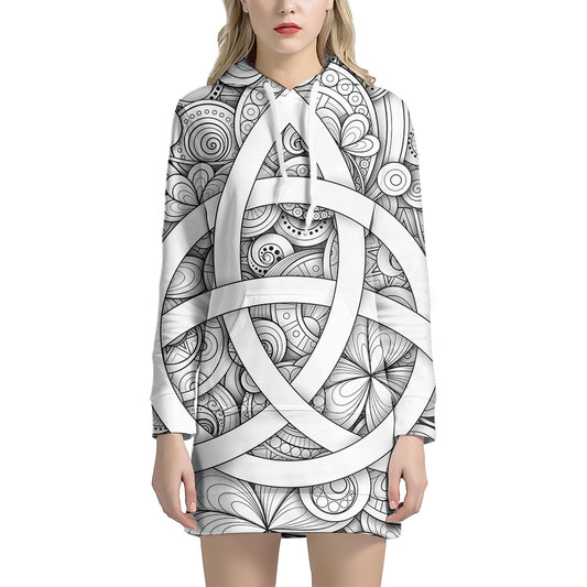 White Celtic Trinity Knot Symbol Print Pullover Hoodie Dress