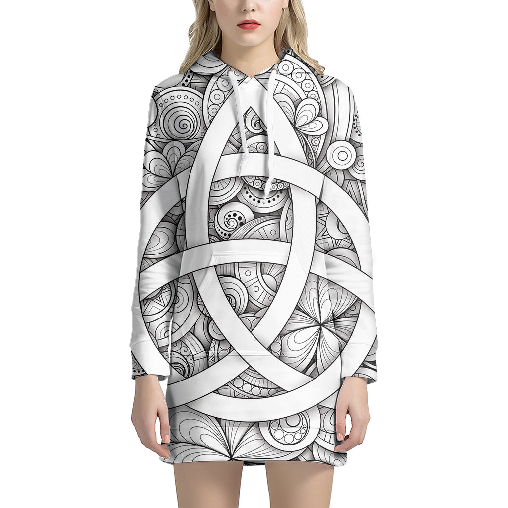 White Celtic Trinity Knot Symbol Print Pullover Hoodie Dress