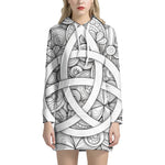 White Celtic Trinity Knot Symbol Print Pullover Hoodie Dress