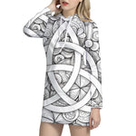 White Celtic Trinity Knot Symbol Print Pullover Hoodie Dress