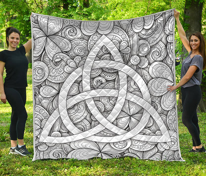 White Celtic Trinity Knot Symbol Print Quilt