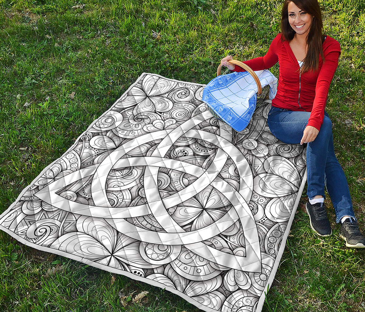 White Celtic Trinity Knot Symbol Print Quilt
