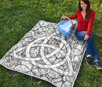 White Celtic Trinity Knot Symbol Print Quilt