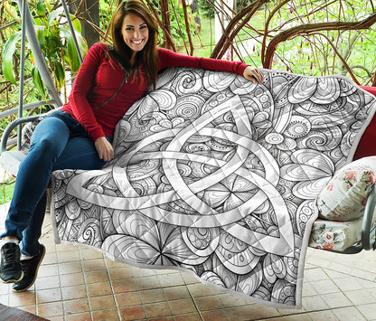 White Celtic Trinity Knot Symbol Print Quilt