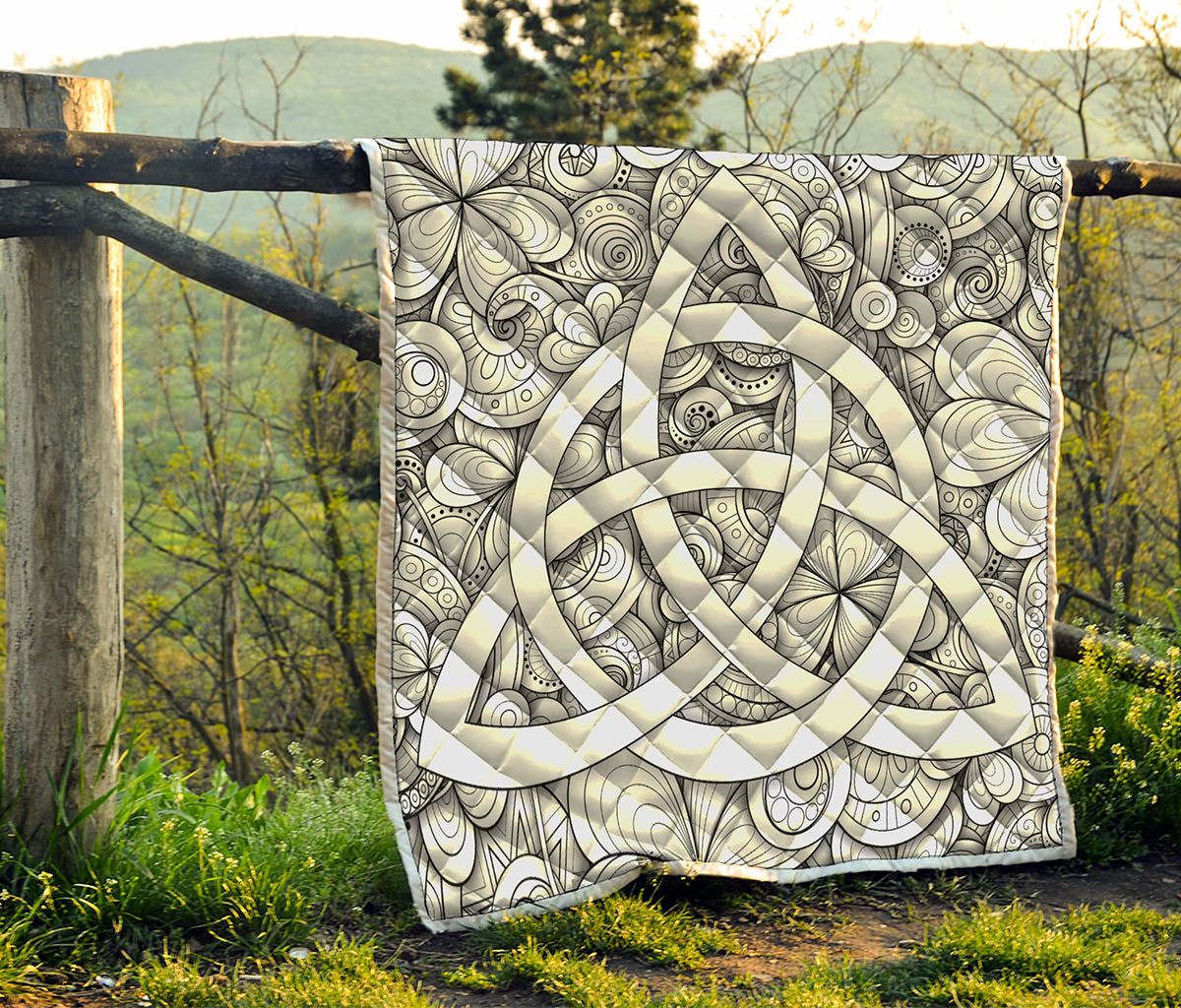 White Celtic Trinity Knot Symbol Print Quilt