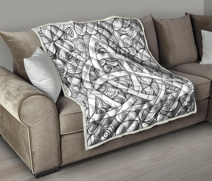White Celtic Trinity Knot Symbol Print Quilt