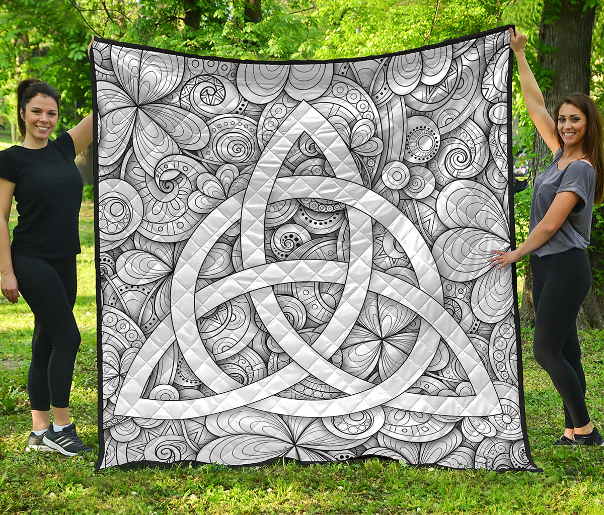 White Celtic Trinity Knot Symbol Print Quilt