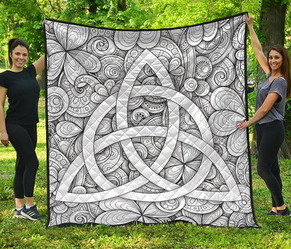 White Celtic Trinity Knot Symbol Print Quilt
