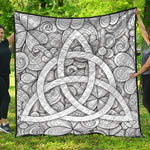 White Celtic Trinity Knot Symbol Print Quilt