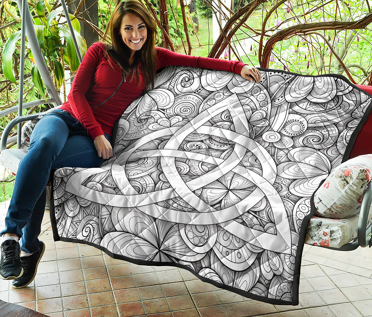 White Celtic Trinity Knot Symbol Print Quilt
