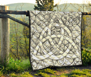 White Celtic Trinity Knot Symbol Print Quilt