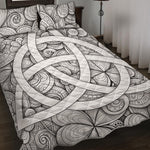 White Celtic Trinity Knot Symbol Print Quilt Bed Set
