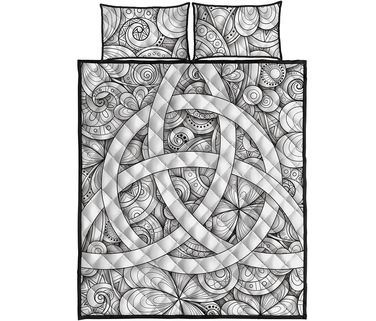 White Celtic Trinity Knot Symbol Print Quilt Bed Set