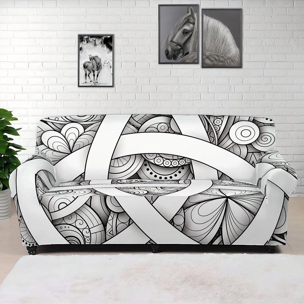 White Celtic Trinity Knot Symbol Print Sofa Cover
