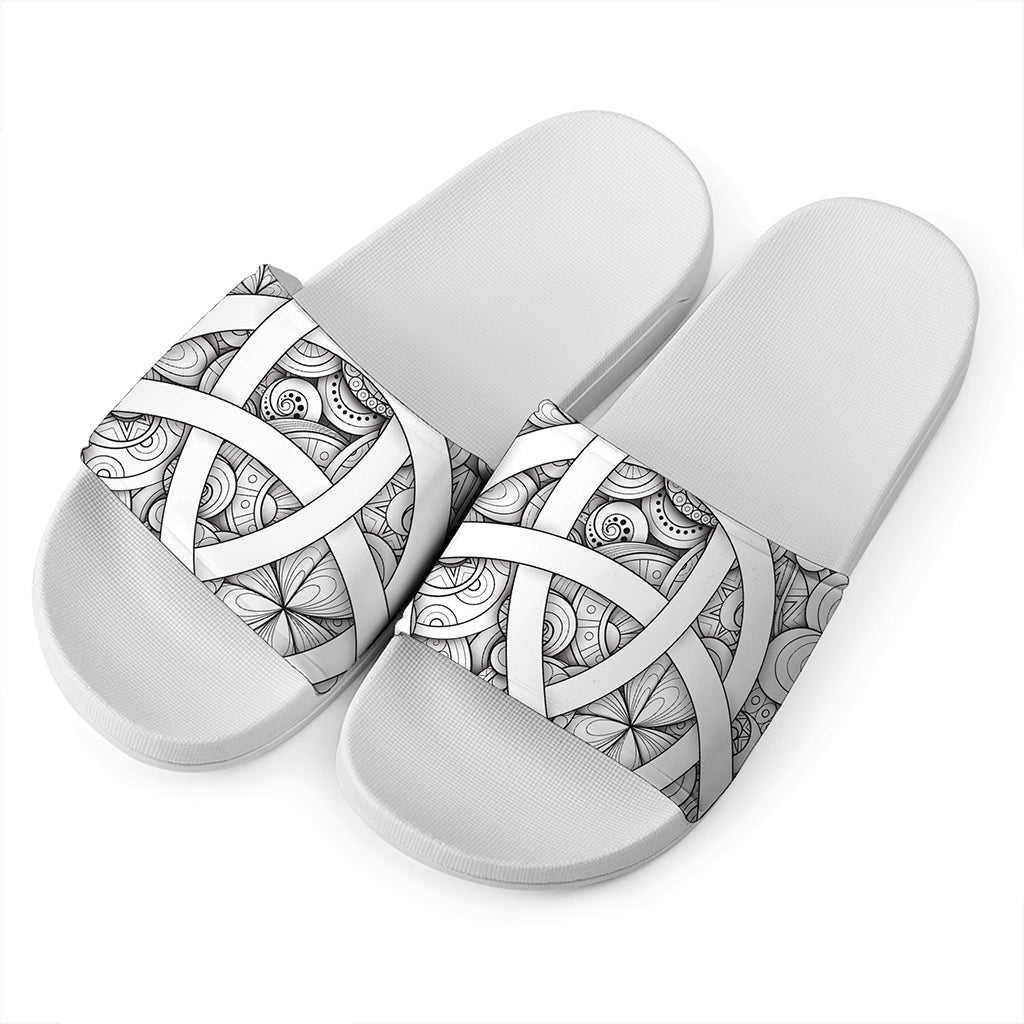 White Celtic Trinity Knot Symbol Print White Slide Sandals