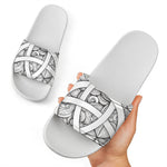 White Celtic Trinity Knot Symbol Print White Slide Sandals