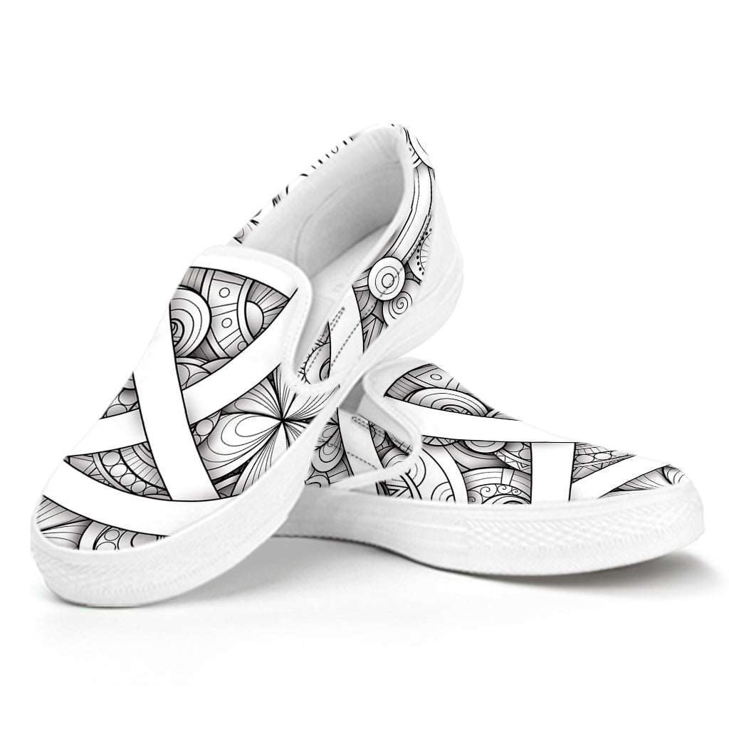 White Celtic Trinity Knot Symbol Print White Slip On Shoes