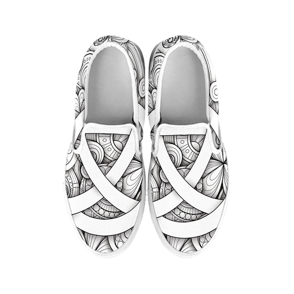 White Celtic Trinity Knot Symbol Print White Slip On Shoes