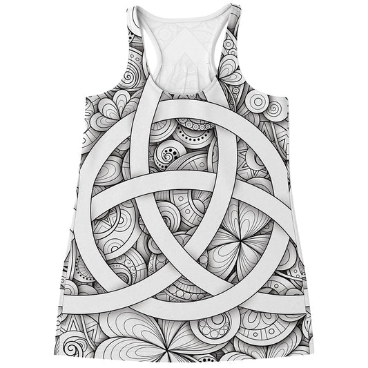 White Celtic Trinity Knot Symbol Print Women's Racerback Tank Top