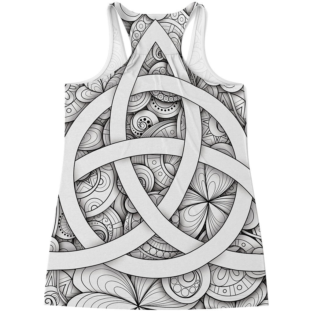 White Celtic Trinity Knot Symbol Print Women's Racerback Tank Top