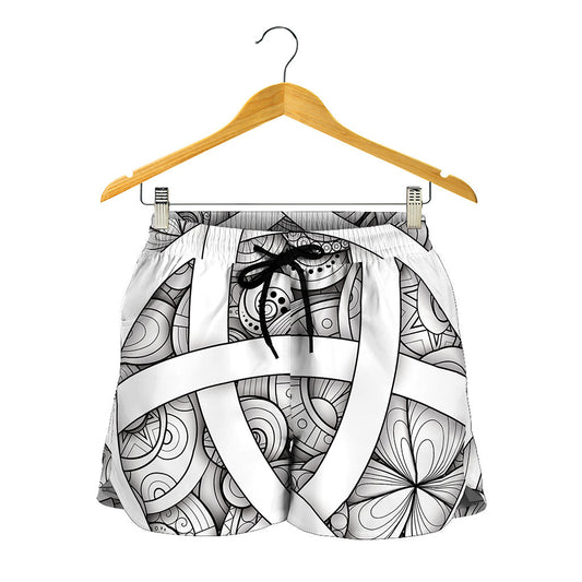 White Celtic Trinity Knot Symbol Print Women's Shorts