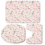 White Cherry Blossom Pattern Print 3 Piece Bath Mat Set