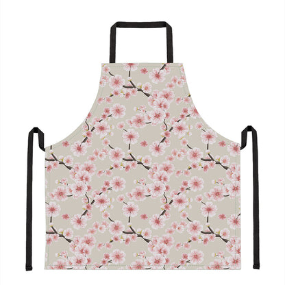 White Cherry Blossom Pattern Print Apron