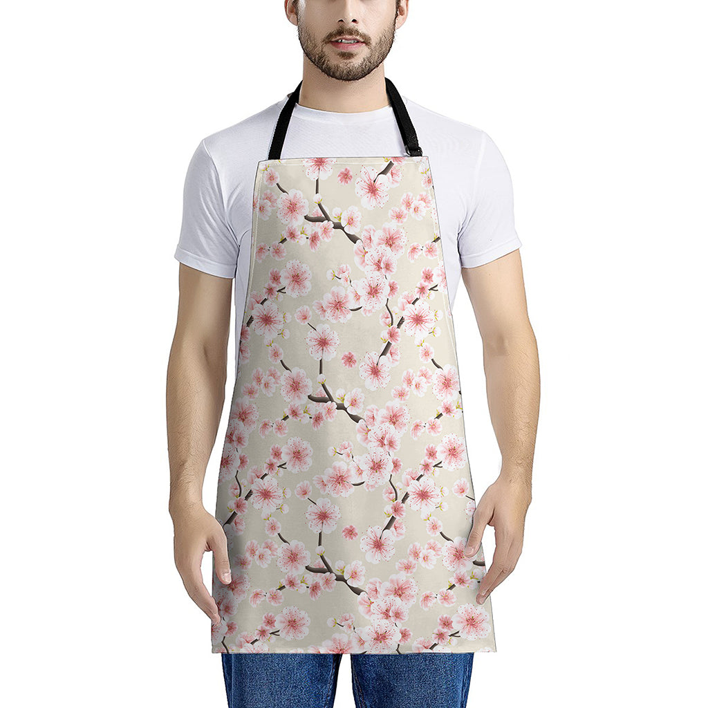 White Cherry Blossom Pattern Print Apron