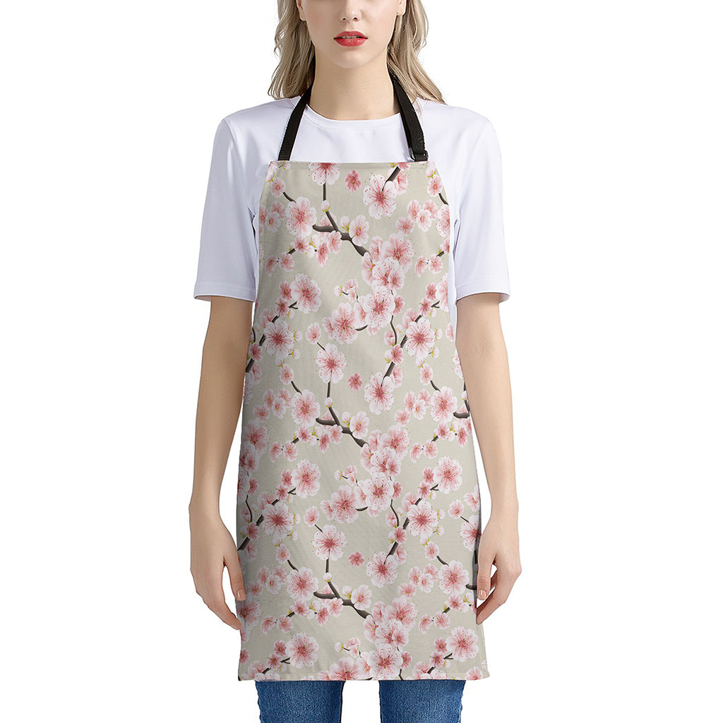 White Cherry Blossom Pattern Print Apron