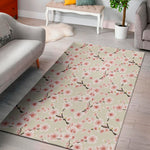 White Cherry Blossom Pattern Print Area Rug