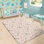 White Cherry Blossom Pattern Print Area Rug