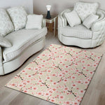 White Cherry Blossom Pattern Print Area Rug