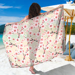 White Cherry Blossom Pattern Print Beach Sarong Wrap
