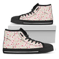 White Cherry Blossom Pattern Print Black High Top Sneakers