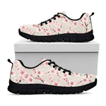 White Cherry Blossom Pattern Print Black Sneakers