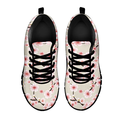 White Cherry Blossom Pattern Print Black Sneakers