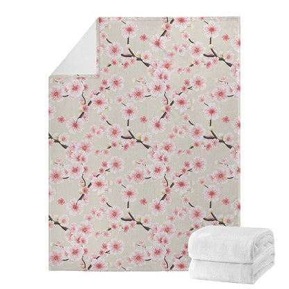 White Cherry Blossom Pattern Print Blanket
