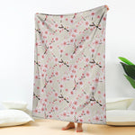 White Cherry Blossom Pattern Print Blanket