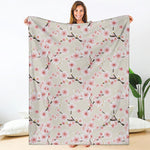 White Cherry Blossom Pattern Print Blanket