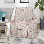 White Cherry Blossom Pattern Print Blanket