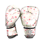 White Cherry Blossom Pattern Print Boxing Gloves